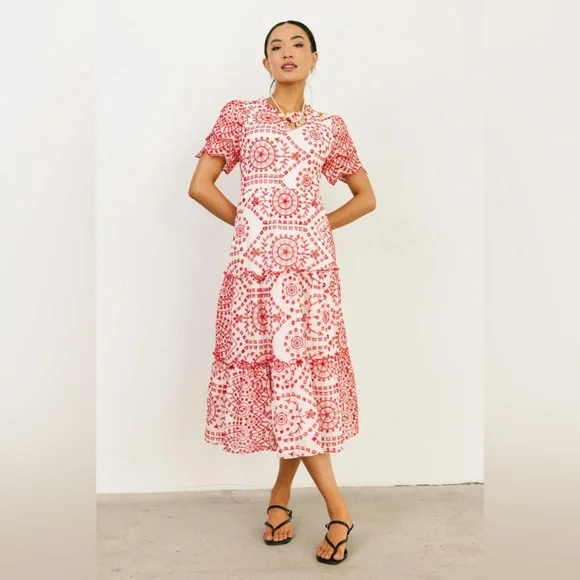 bohme | Dresses | Bohme Alena Eyelet Lace Dress In Red | Poshmark